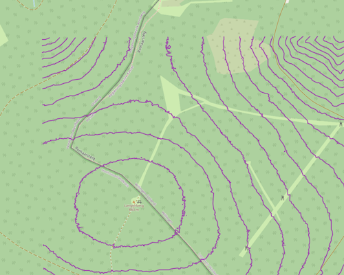 Höhenschichtlinien für einen Kartenausschnitt am Langenberg (NRW).